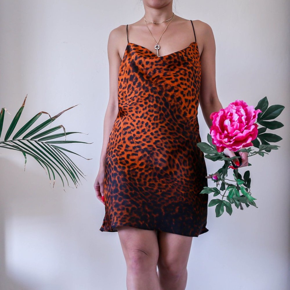 Zara Orange and Brown Leopard Print Slip Dress